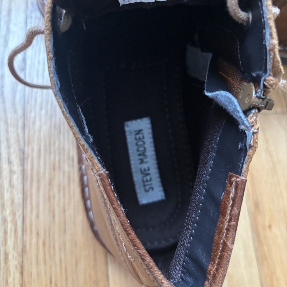 Steve Madden Harken Boys Cognac Leather Lace & Zip Up Sz 7B Chukka Boot - Picture 9 of 13